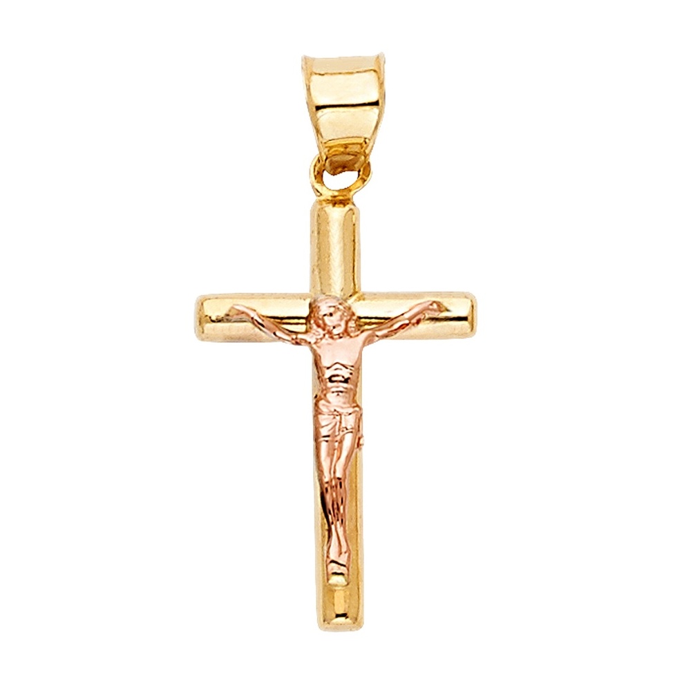 14K Two Tone Religious Crucifix Pendant